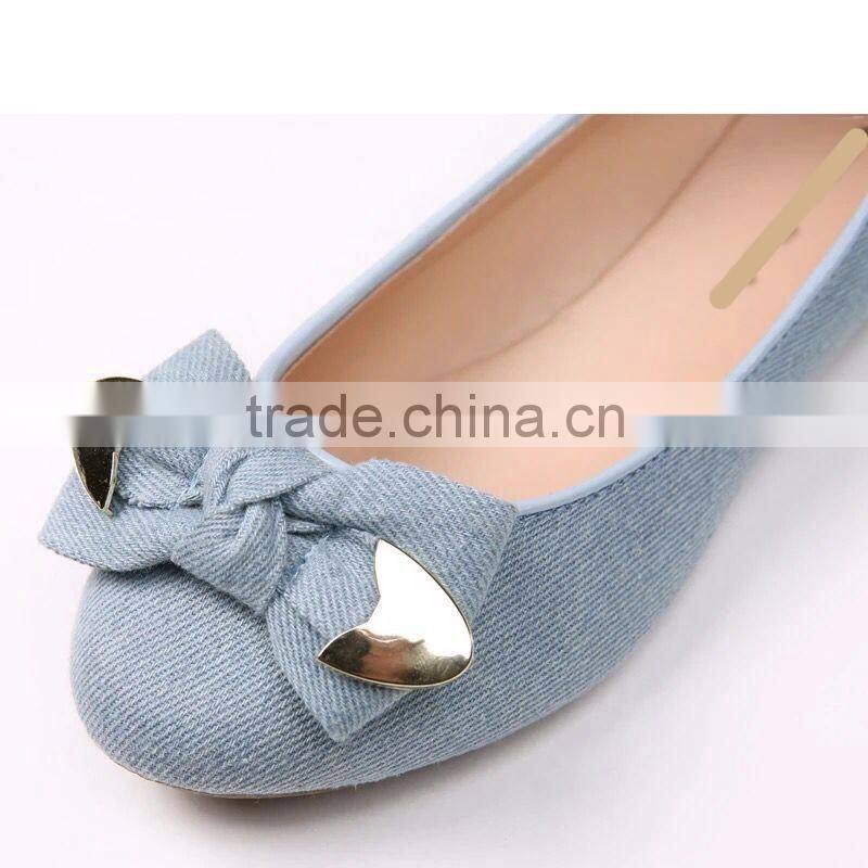 2016 women shoes fancy denim shoes with metal trim on the bow women pump shoes