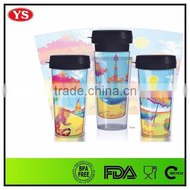 16oz bpa free double wall plastic changeable insert coffee cups