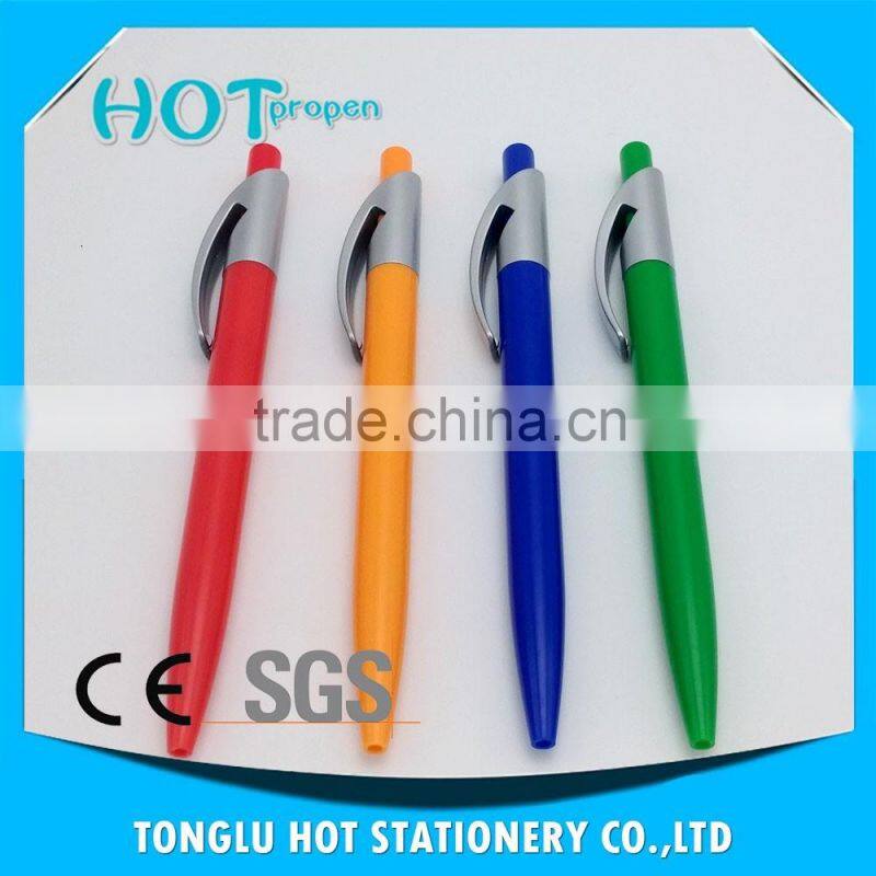 colored barrel click ball pen with spray silver clip