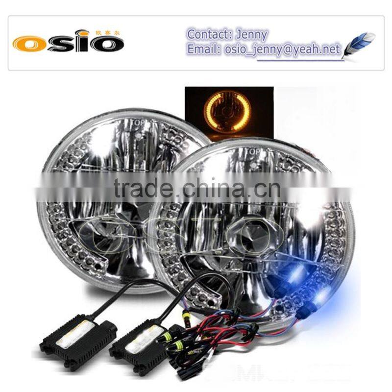 5' Round BMC CRYSTAL GLASS with Yellow LED HALO RING 12V/24V Auto Halogen Semi Sealed Beam Auto Halogen Lamp Install H4 or HID