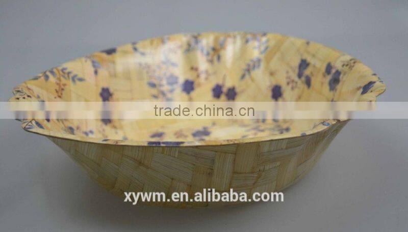 Retail No Normal Anomaly Triangle Color Painting Picture Handmade Bamboo Woven Wooden Salad Bowl Kitchen Tools