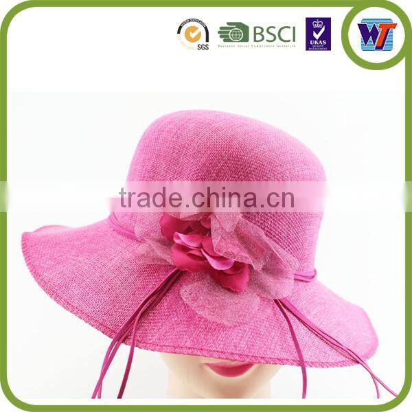 High quality straw hat, ladies fedora beach hat cap with flowers