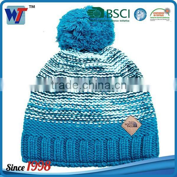 Custom Winter Mens Beanies Knitted Hat With Leather Patch Label