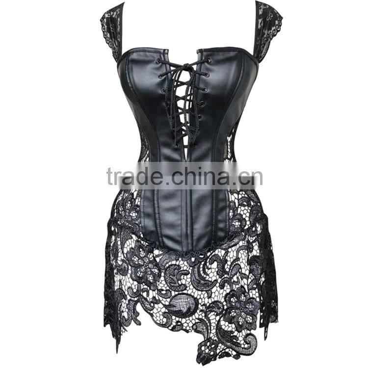 2016 wholesale brilliant black women's sexy lingerie pvc corset