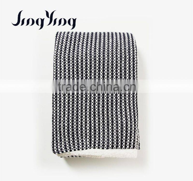 New product jacquard crochet and poly-sherpa double fabric stitched blanket for multiple use