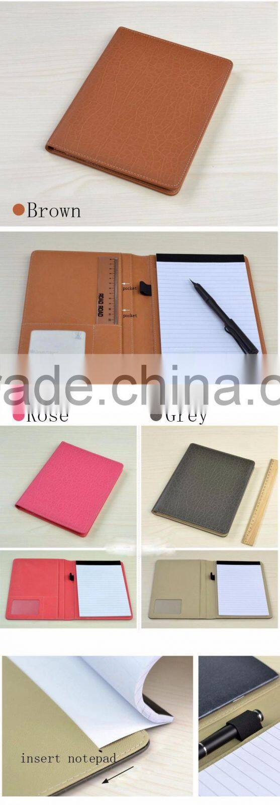 professional handmade pu leather A4 folder executive writing pad portfolio stationery document organizer with memopad holder