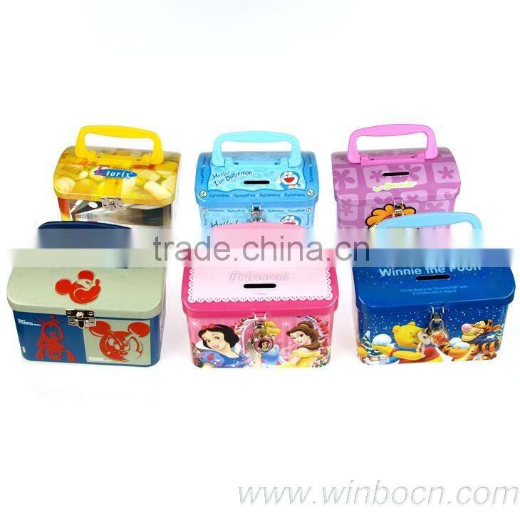 Handle tin metal saving money pig box coin box