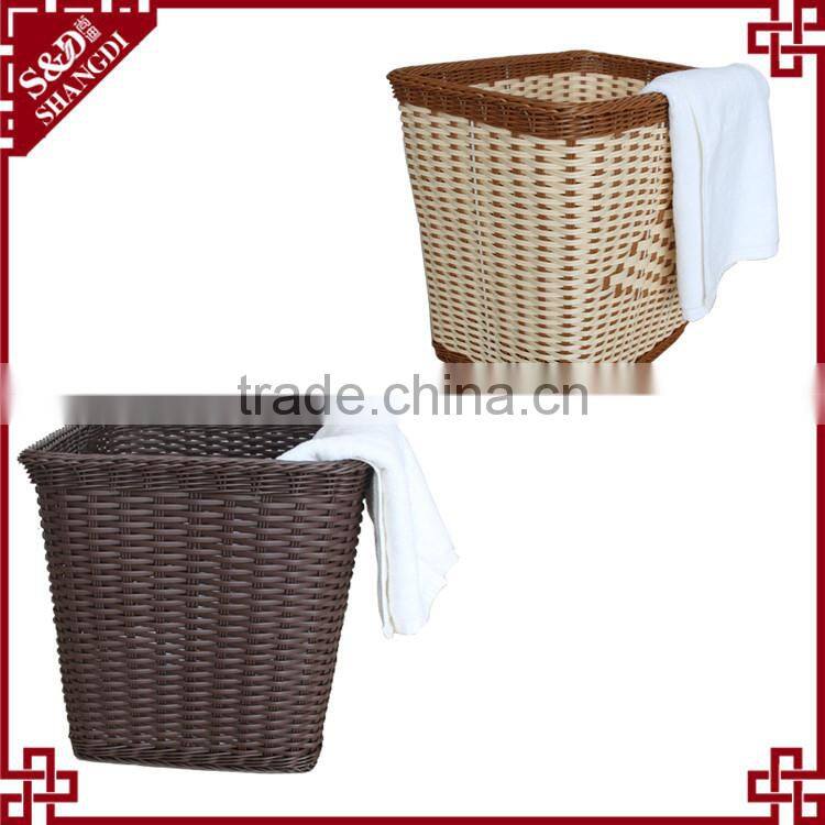 Handwoven fashion plastic washing basket for hotel and household dirty clothes
