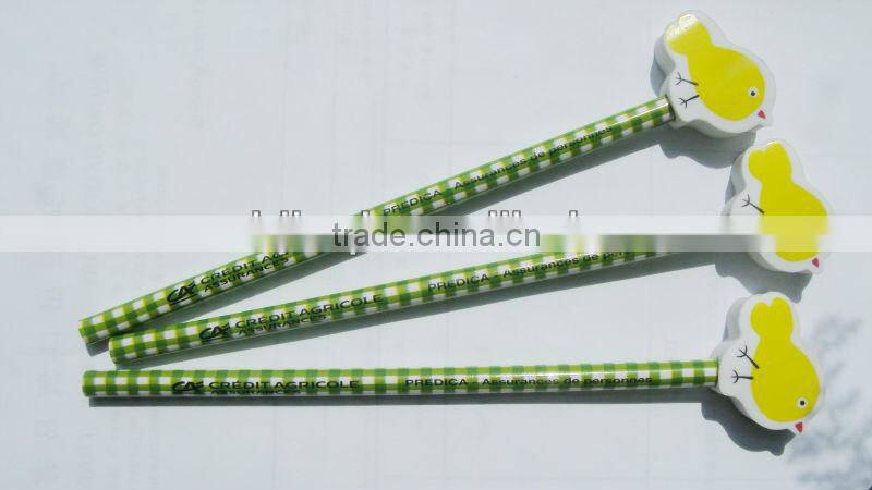 pencil with cartoon eraser/wooden pencil with cartoon eraser/pencil with eraser