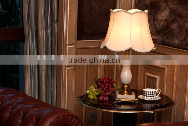 European design white jade lamp body metal accessory fabric lampshade living room table lamp