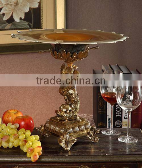 Ichthyosaur Shape Home Decorative Tray, Royal Brass with Crystal Art Tray (BF01-0205-1)