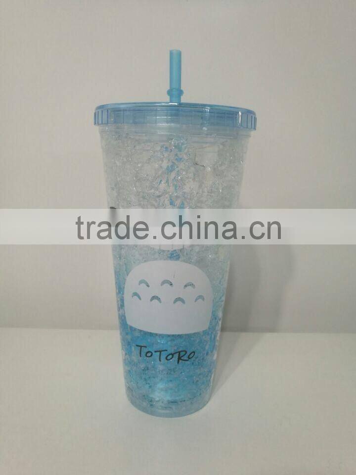 Hot selling double wall plastic freeze ice straw drinking cup