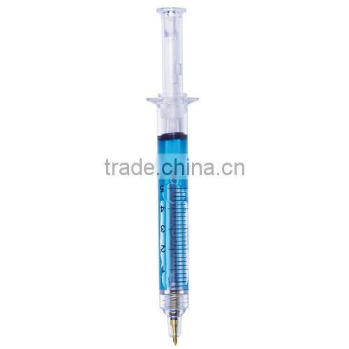 New arrival plastic syring ball pen with cloured liquid