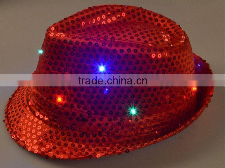Hot-selling Factory Cheap Christmas Events Party Supplies LED Flashlight Colorful Hat Luminous Jazz Hat Sequin LED Hat