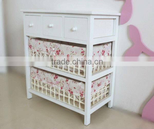 wooden home furniture / wood storage cabinets with woven baskets