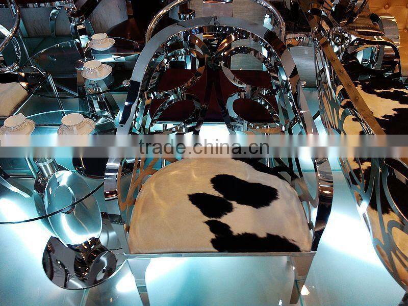 used hotel furniture hotel stainless steel chair / dairy cow leather sofa chair ND128