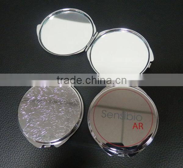 Foldable metal round shape custom logo double sides pocket make up mirror