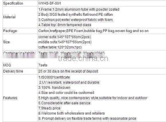 Modern garden outdoor furniture sofa, sectional sofa set