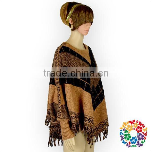 Tight Cuff Dolman Sleeve Sweater Shirts Brown Top Ladies Shawl