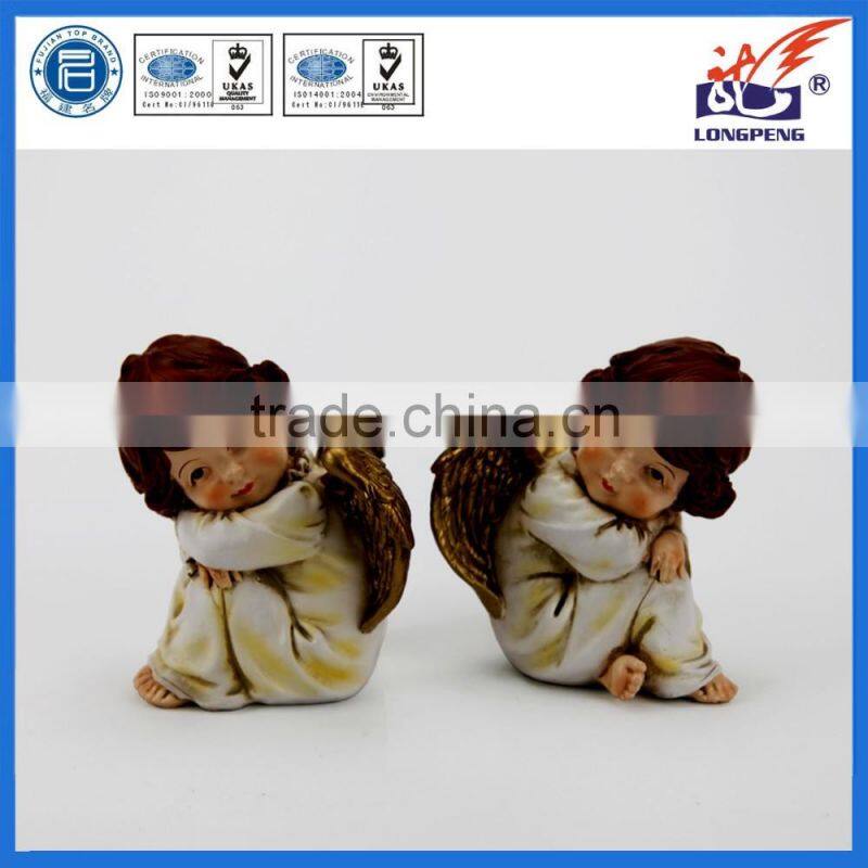 Italian Sitting Poly Wing Relaxed Angel Cherub Statue for Home Decor