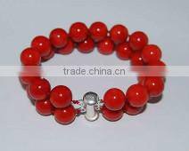 Wholesale 17CM 10mm two rows red round natural coral bracelet with sterling silver clasp