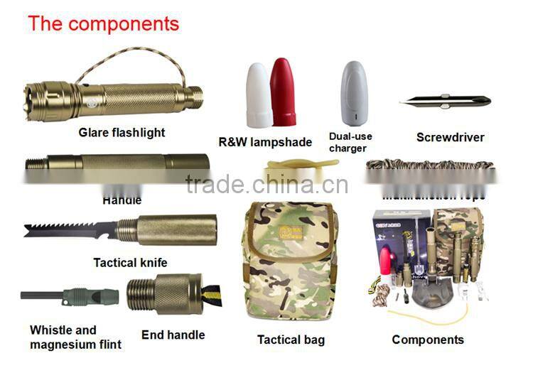 Newest Outdoor Compact Multifunction Fishing Gear Knife Shovel Hoe Flashlight