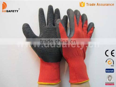 13G Grey Nylon Polyester Knitted Gloves with Red Foam Latex Coated on Palm Working Safety Gloves