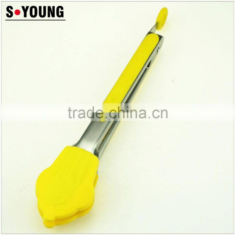 14062 New shape Kitchen and Barbecue Grill Tongs Silicone BBQ Cooking Stainless Steel Locking Food Tong Salad Tongs