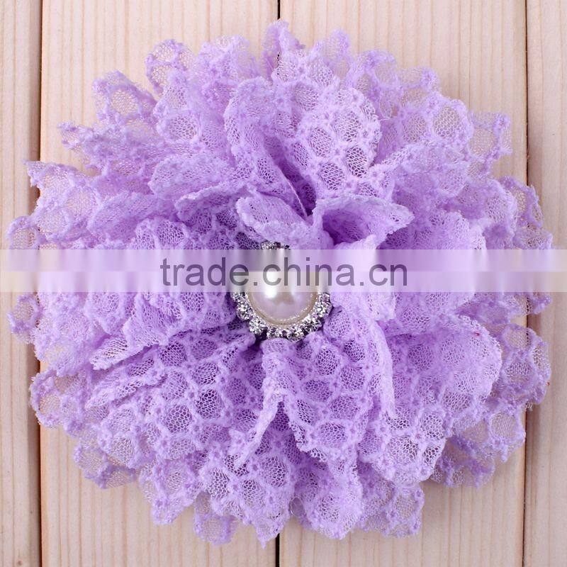fabric flower with pearl beads center for kids hair accessories