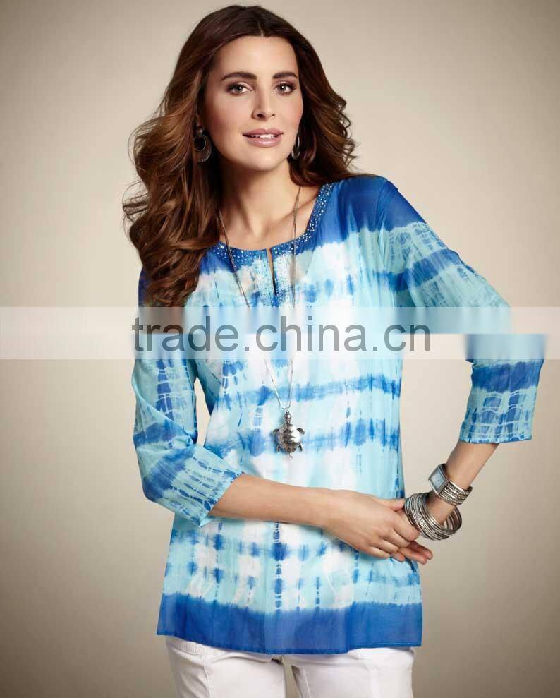 women's tie dye blouse & top , women's beads neck blouse