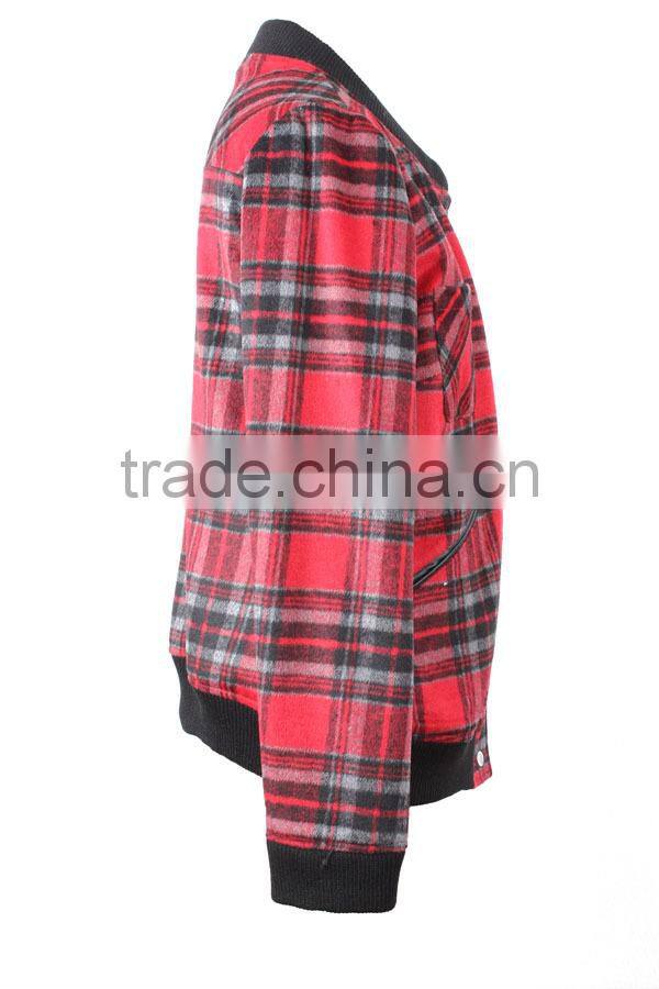 2015 new designs ladies' loose-fitting grid yarn dyned windbreaker jacket with pocket