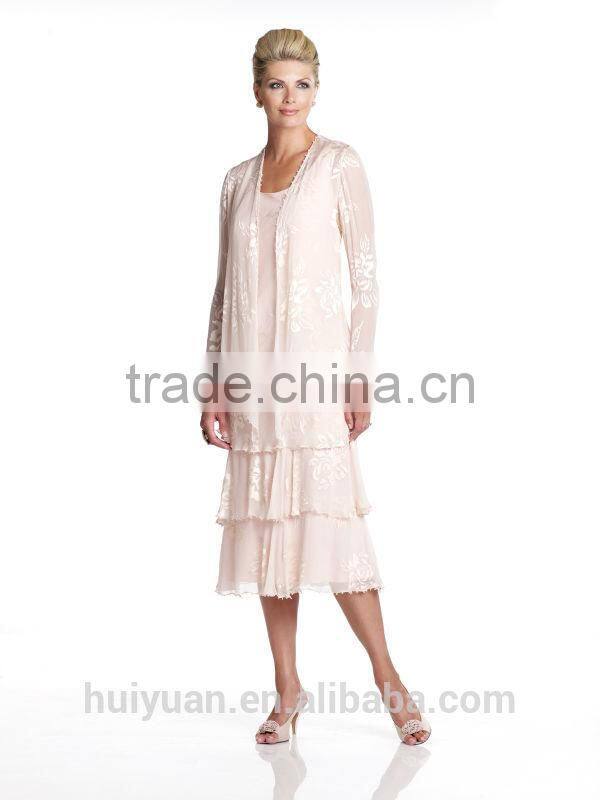 hot sell layered knee length long sleeve wholesale dress