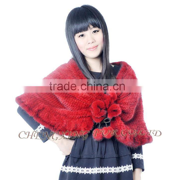 CX-B-M-24K Hot Selling In Stock Real Mink Fur Wedding Knitted Shawl Women