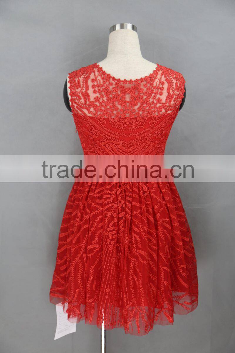 fashion crochet young girl popular bubble skirt red dress