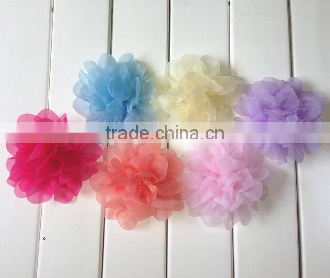 Factory price Colorful Baby Girl Soild Flower Chiffon Headband Baby DIY Headdress Decorated