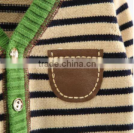 new design trendy branded v-neck patch stripe knit boys kids winter cardigan sweater