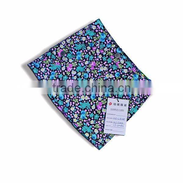 Hot sale printed jean fabric pleated midi flower high waist women half skirt