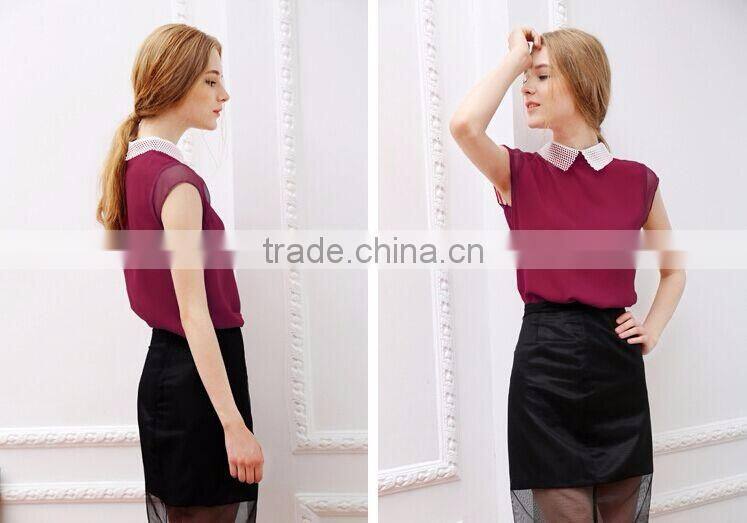 F20038B Hot selling high quality short sleeve women chiffon shirt