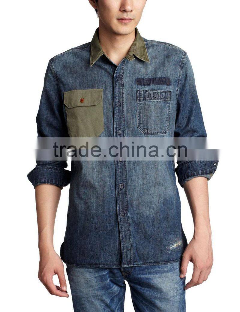wholesale mens fall denim shirt ,OEM service, mens top denim shirt
