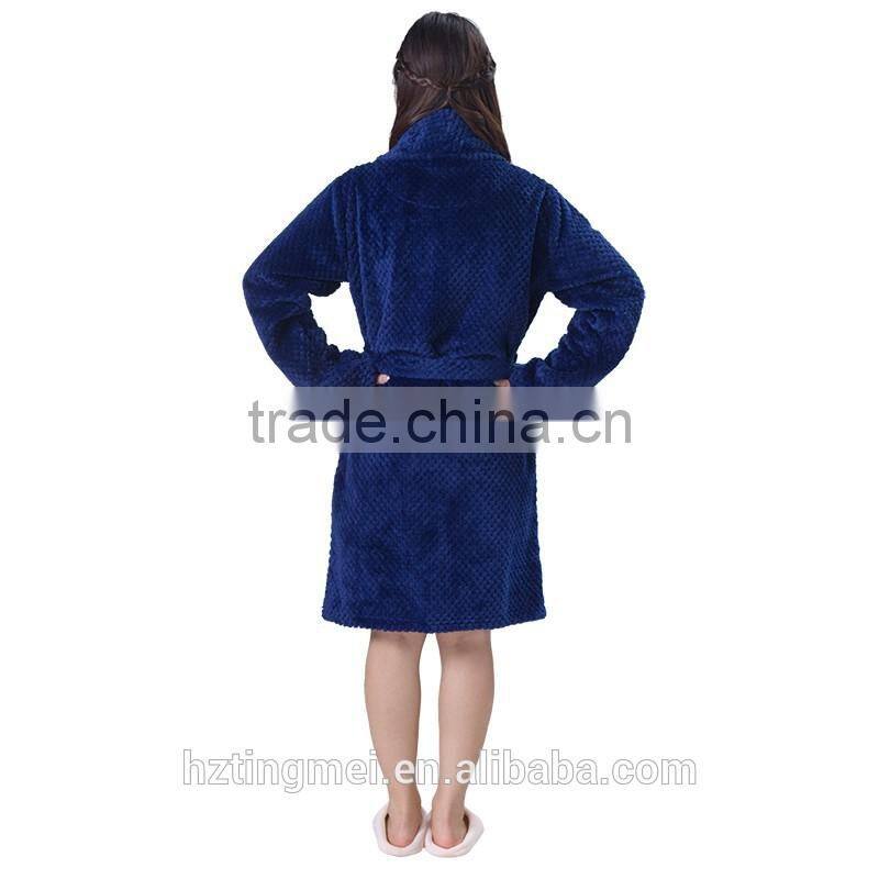 Navy color women fleece sexy night wear dress