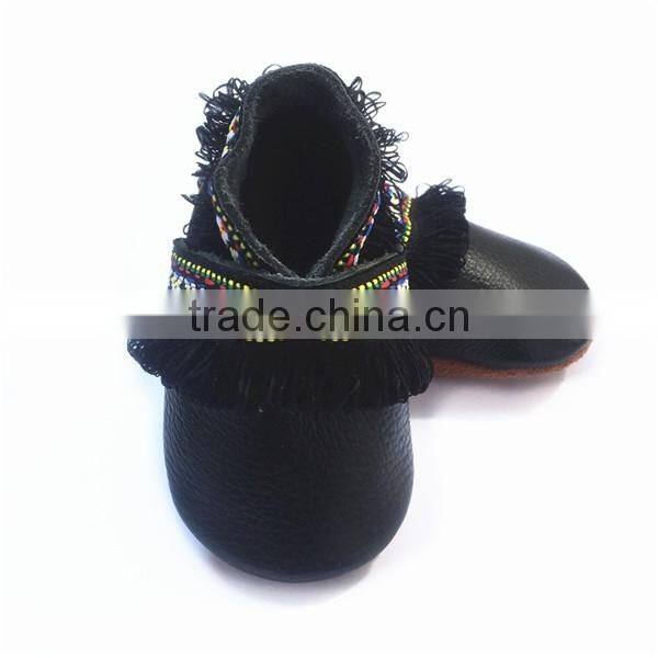 soft leather chinese folk design baby moccasin shoes