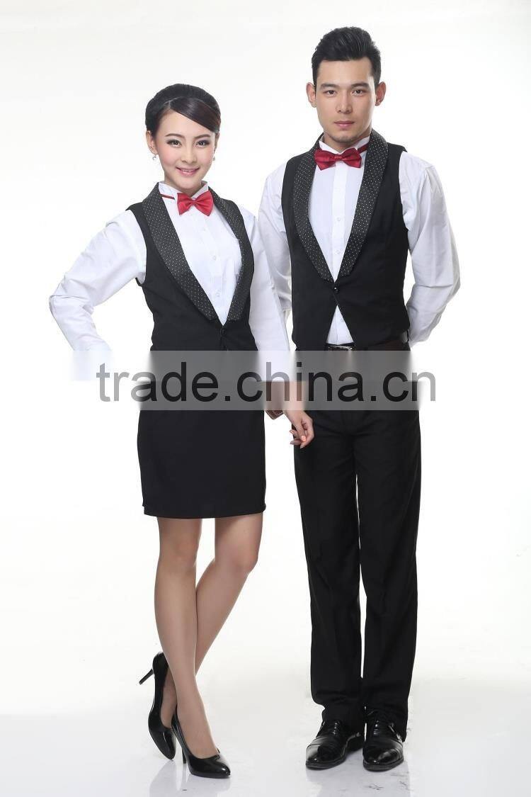Juqian custom high end slim fit western restaurant waitress tuxedo uniform designs