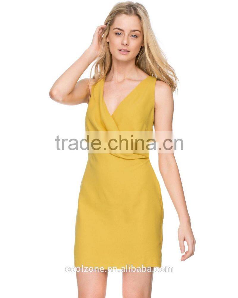 Slim fit sleeveless wrap front summer dress for woman dress 2016