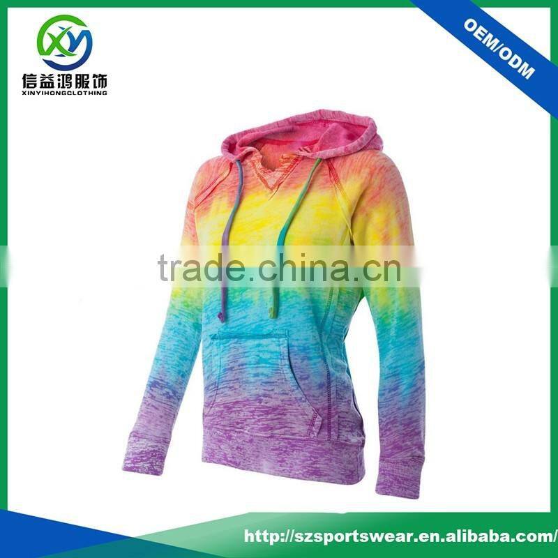 OEM Good Quality Colorful Printing Women Hooded Sweatshirt With Big Pocket