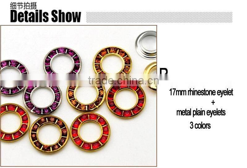 3 colors 17mm round metal brass rhinestone eyelets crystal diamond grommets glass eyelets RE-17mm-002