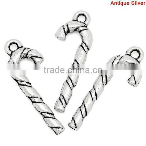 Charm Pendants Christmas Crutches Candy Cane Antique Silver 26x9mm