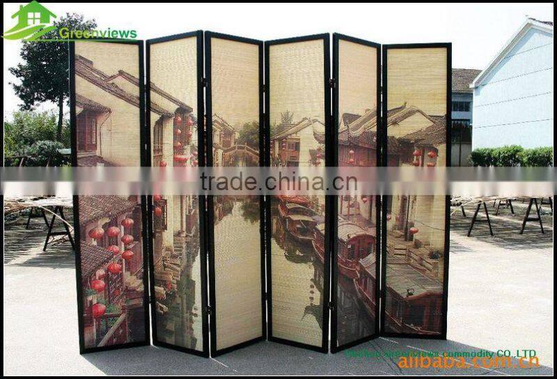 Colorful elegant folding waterproof canvas screen bamboo folding screen sliding doors interior room divider GVLB03