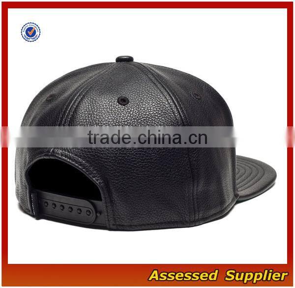 SNB035 Custom black leather snapback hat wholesale