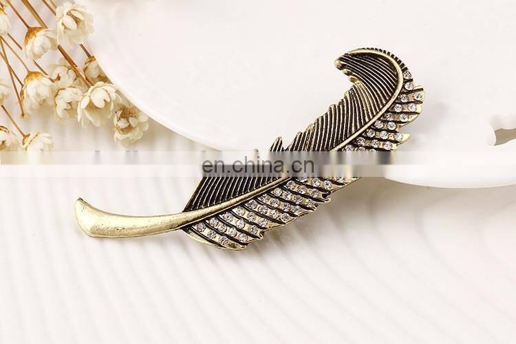 Fashion Gold Plated Rhinestone Crystal Feather Hair Clip Hairpin Barrette