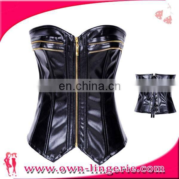 PU Leather Corset Steampunk Corset Women Front Zipper black corset